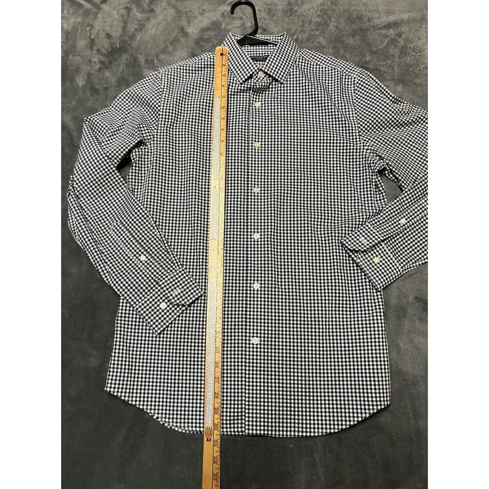 Banana Republic Non-Iron Black White Gingham Button Up Shirt Men M Slim Wedding